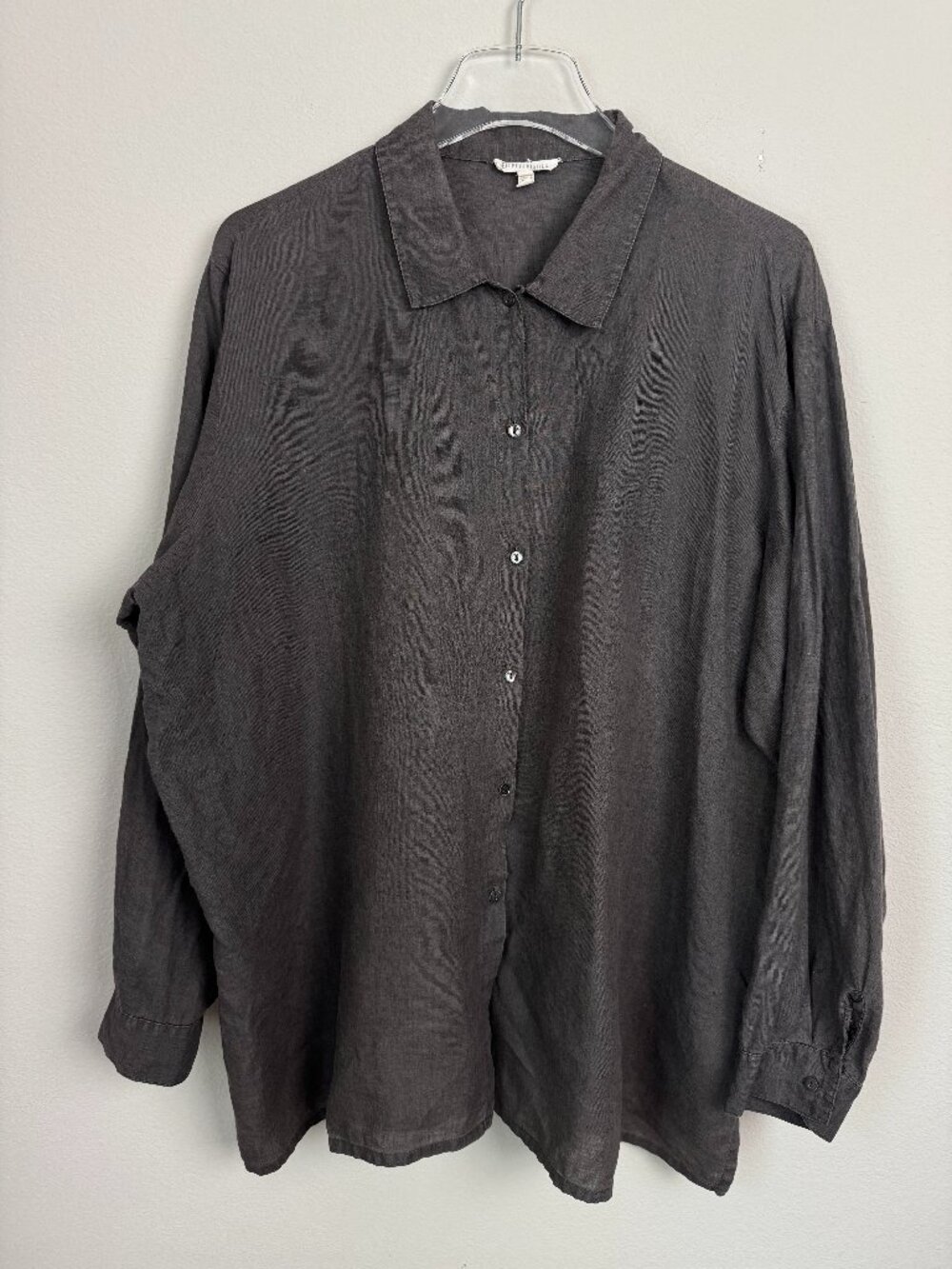 Eileen Fisher Irish Linen Button Down Shirt Women's XL Brown Lagenlook